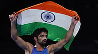 | Photo: EPA-EFE/VASSIL DONEV VIA PTI : Men's 57kg free-style wrestling: Aman Sehrawat of India celebrates defeating Darian Toi Cruz of Puerto Rico 